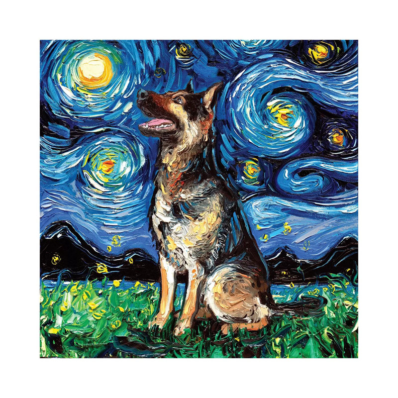 « German Shepherd Night II » par aja Trèves, reproduction d’art, Pas de tapis, H 18 po x l 18 po x 1,5 po, Toile tendue