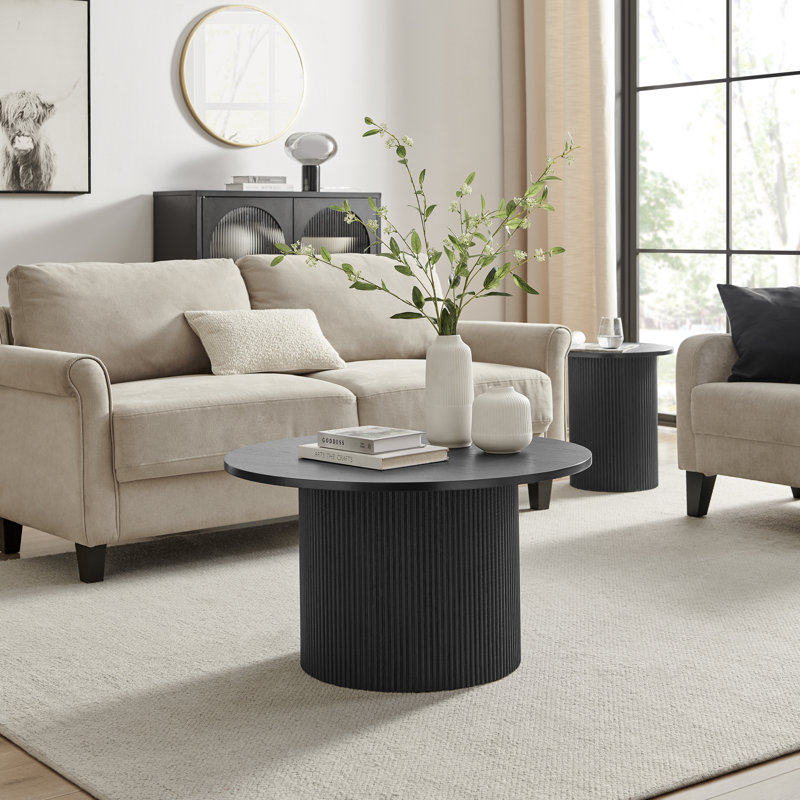 Tamorion Pedestal Coffee Table, Black Top/Black Base