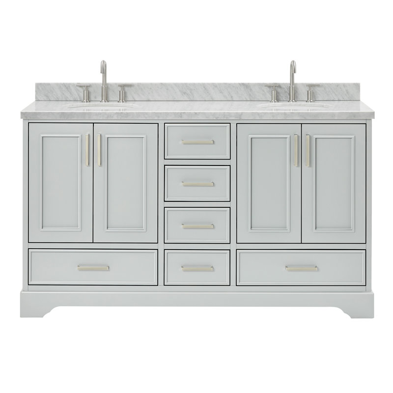 Meuble-lavabo double avec plateau Abshire 61, Gris