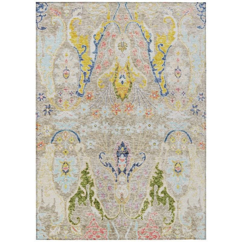 Machine Washable Indoor/Outdoor Xhevrie Beige Rug, Rectangle 2'6" x 3'10"