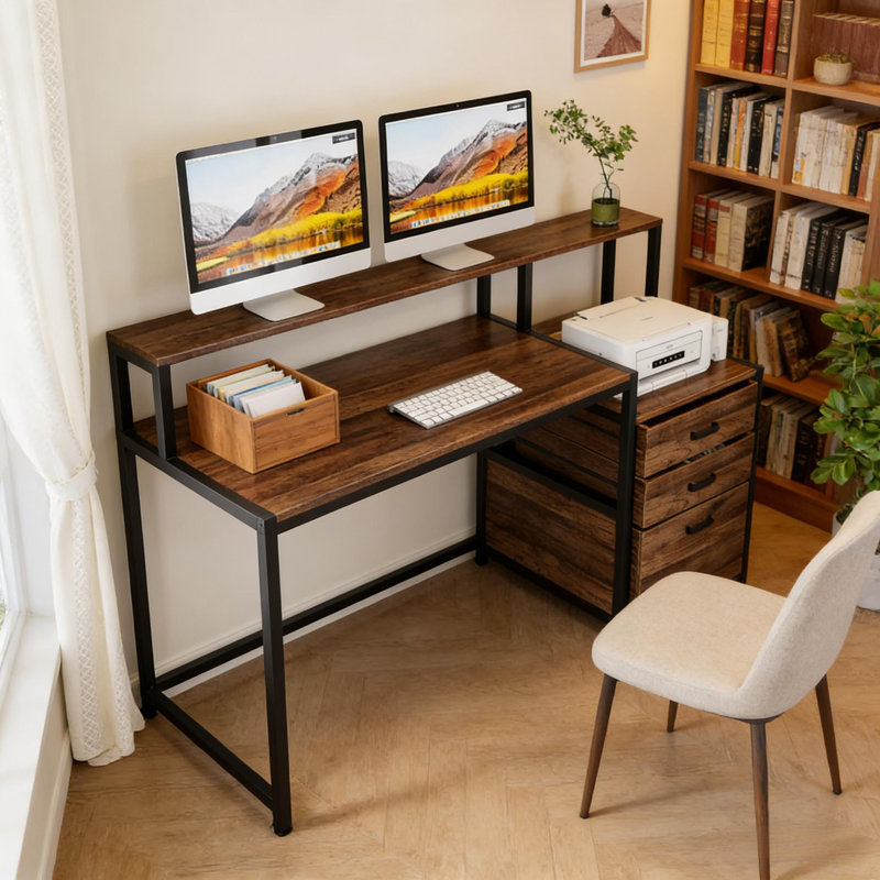Bureau d'écriture spacieux avec support pour écran d'ordinateur | Idée de cadeau