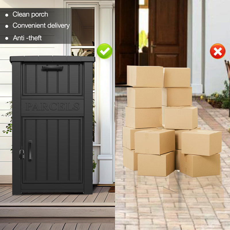 Resin Package Drop, Lockable Package Delivery and Outdoor Storage Box, Black