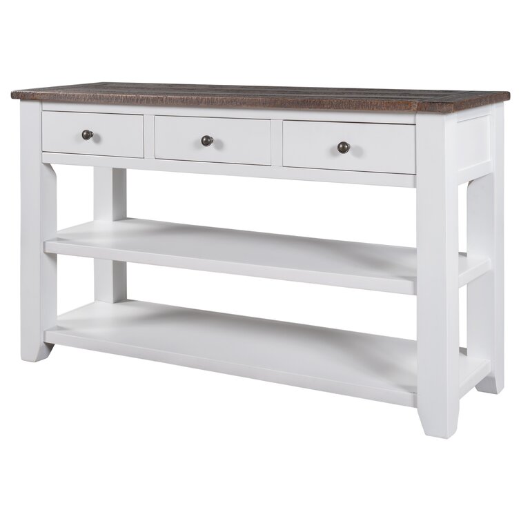 48 in. White Rectangular Solid Pine Wood Top Console Table Entryway Sofa Side Table with 3 Storage Drawers 2 Shelves