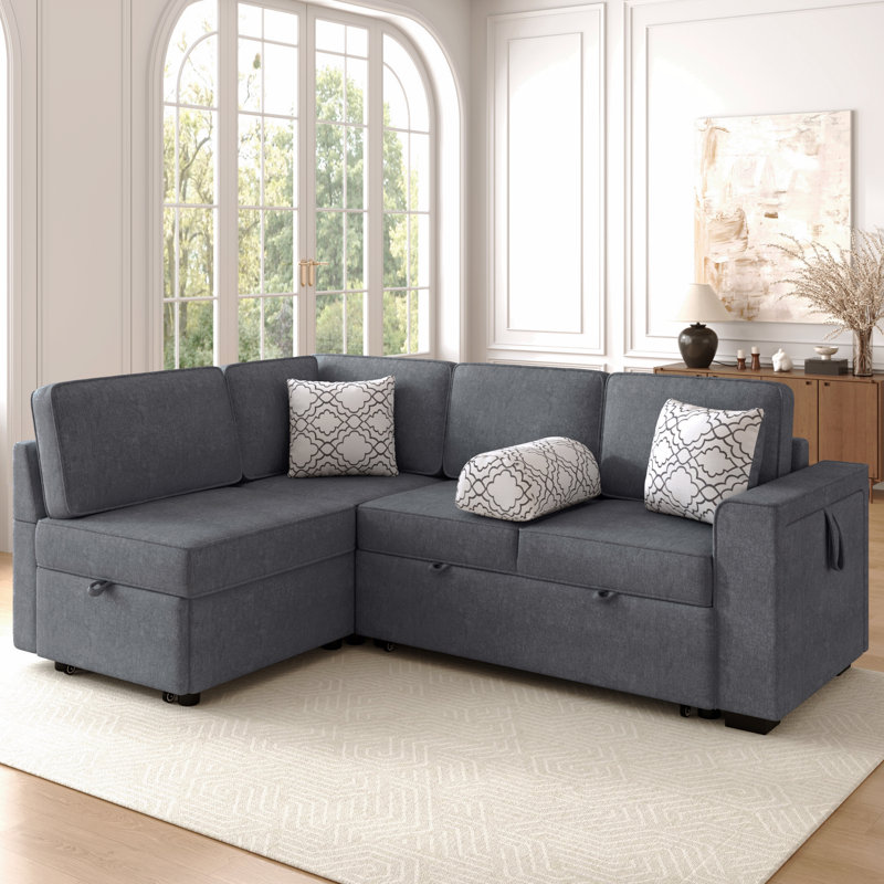 Canapé-lit modulaire convertible en L de L 83,9 po avec couchettes coulissantes doubles, table rabattable, ports USB, porte-gobelet et rangement