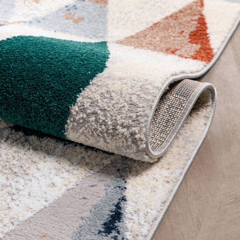 Large Gray Geometric Synthetic Area Rug with Jewel Tones