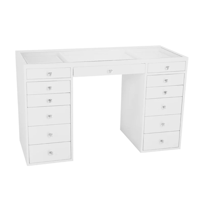 Japaul SlayStation Plus Premium Vanity Table with Drawers Top Storage Makeup Table with Drawers for Display, Silver