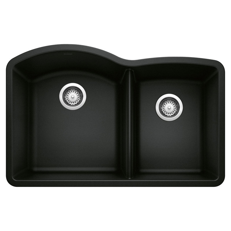Diamond SILGRANIT 32.07" L x 20.92" W Double Bowl Undermount Kitchen Sink, Coal Black