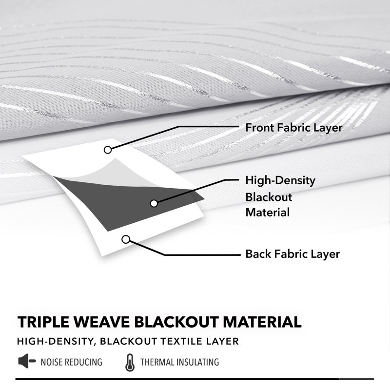 Spurgh Sliver Wave Foil Print Blackout Thermal Grommet Curtain Panels (Set of 2), 42" W x 84" L, Grayish White