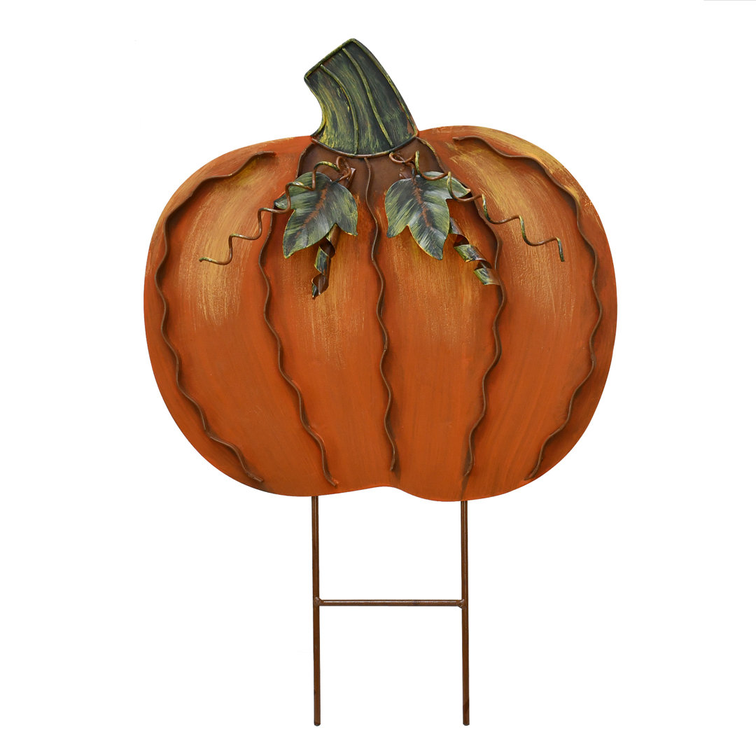 Metal Yard Sign with Autumn Harvest Thanksgiving Pumpkin Yard Outdoor Decorations 17" Garden Stake The Holiday Aisle® 