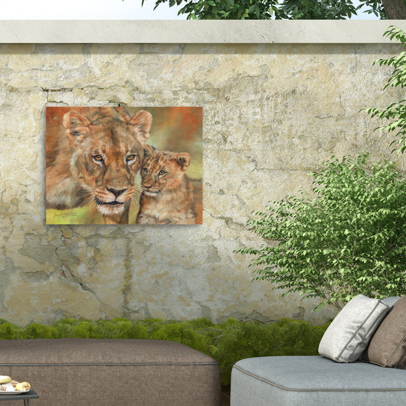Toile d'extérieur «David Stribble Lioness And Cub», H 14 po x l 19 po
