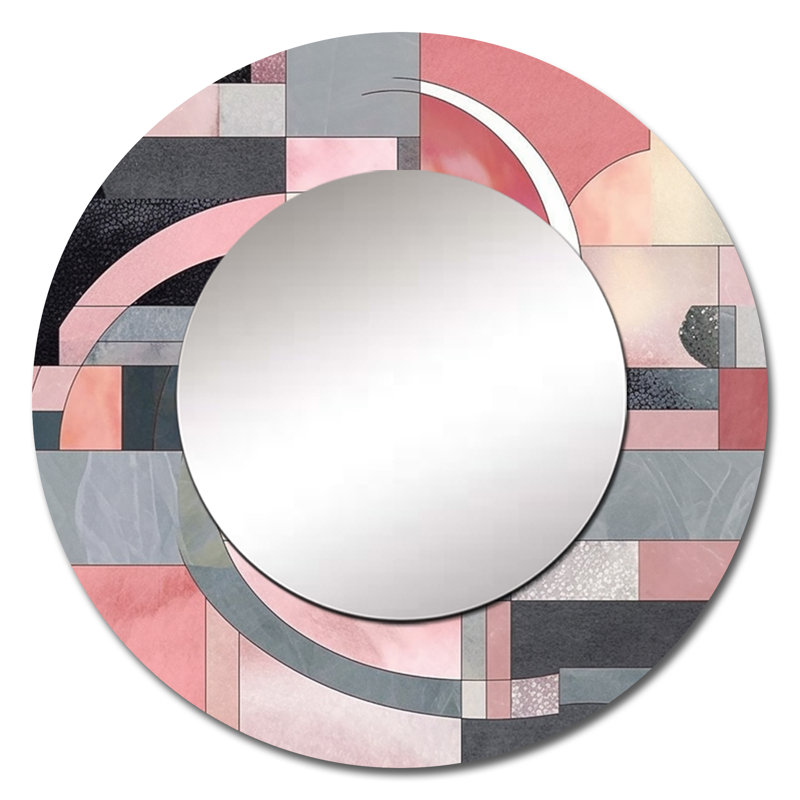 «Pink Transcendent Angles I», miroir décoratif de formes abstraites, miroir mural rond moderne, impression d'art en métal
