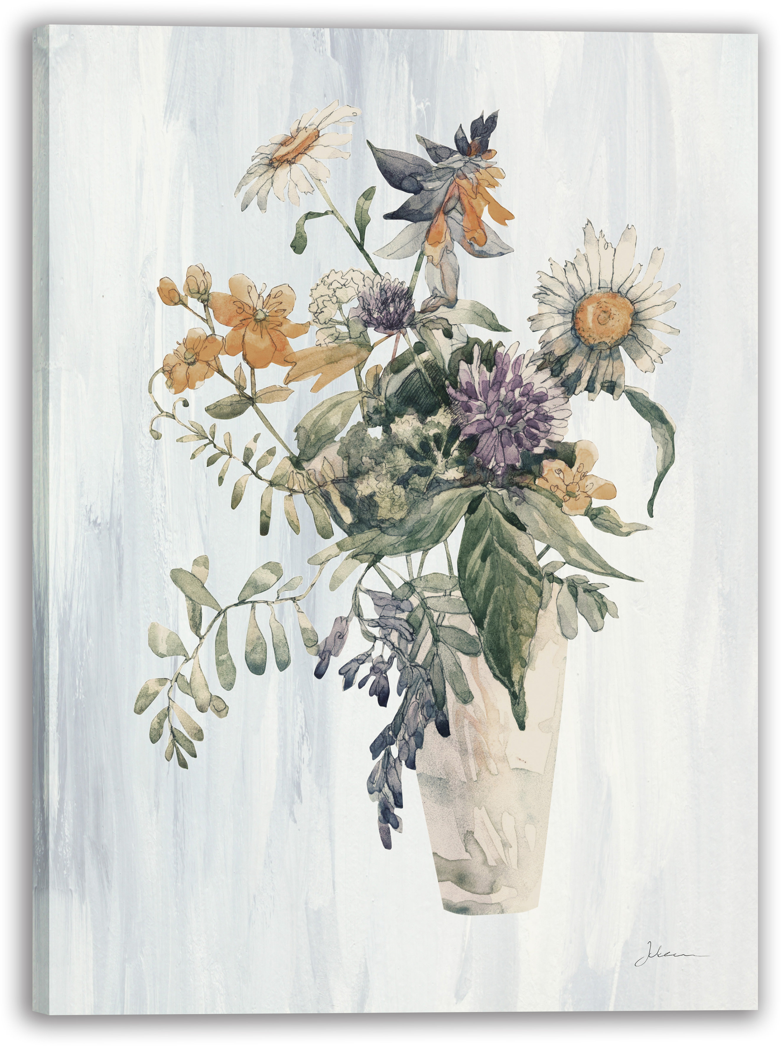 Winston Porter Rustic Wildflower Bouquet Wrapped Canvas Print Art | Wayfair