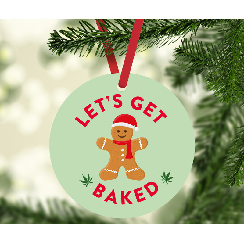 Ornement de Noël rond en métal Funny cannabis