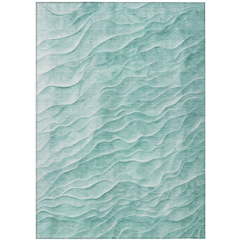 Aqua Flat Woven Synthetic Washable Rectangular Rug 3' x 5'