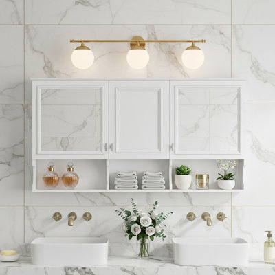 Wall Mounted Bathroom Mirror Cabinet  With Open Shelves And Adjustable Shelf
