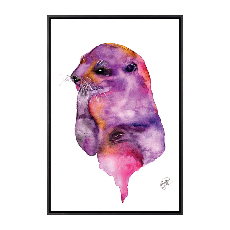 Loutre, art sur toile, Toile avec cadre noir patiné, H 60 po x l 40po x P 1,5 po