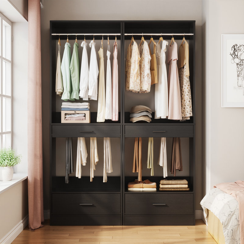 Système d'organisation 47,2 "avec système de penderie, support à pantalons et tiroir, 2 pièces, Noir