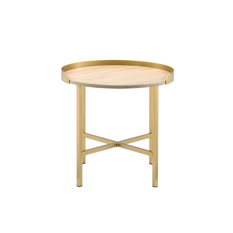 Table de bout en chêne et or avec base en métal - Convient à une construction moderne et stable qui améliore l'espace