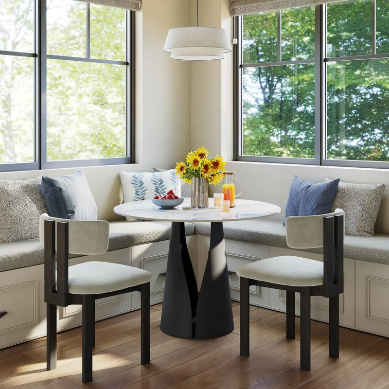 Table de bistro Nagela, H 29,53 po x L 35,43 po x l 35,43 po, Blanc lustré, Noir