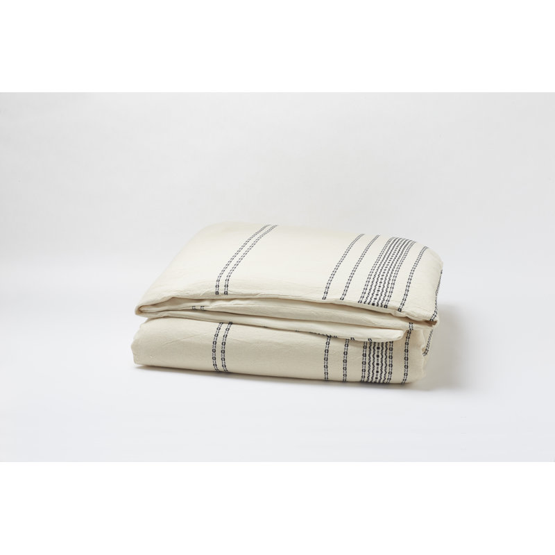 Rippled Stripe Duvet Cover, Full/Queen Duvet Cover, Ivory/Black