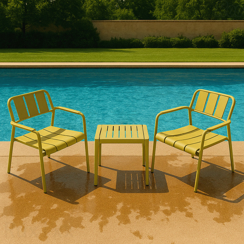 Ensemble de canapés de vacances 2 pièces Ensemble de chaises à une place + table basse pour l'intérieur / extérieur Mobilier polyvalent pour le salon Balcon Plage sans chaises à assembler Polypropylène jaune