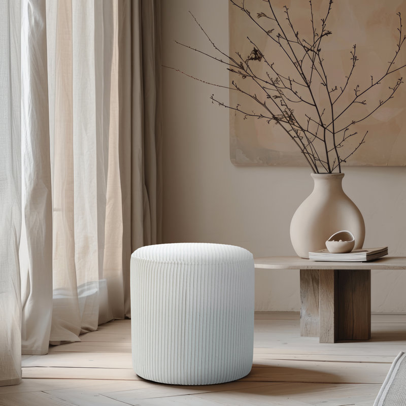 Roy Baber Upholstered Ottoman, Cream Microsuede Fabric