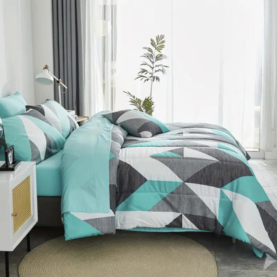 Housse de couette en duvet à motif géométrique vert et vert