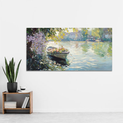 Monet Wall Art, Impressionist Canvas Wall Art, Claude Monet Painting Spring Pictures Wall Decor, Floral Landscape Nature Art, Ready to Hang Framed Canvas Prints 24" × 48"