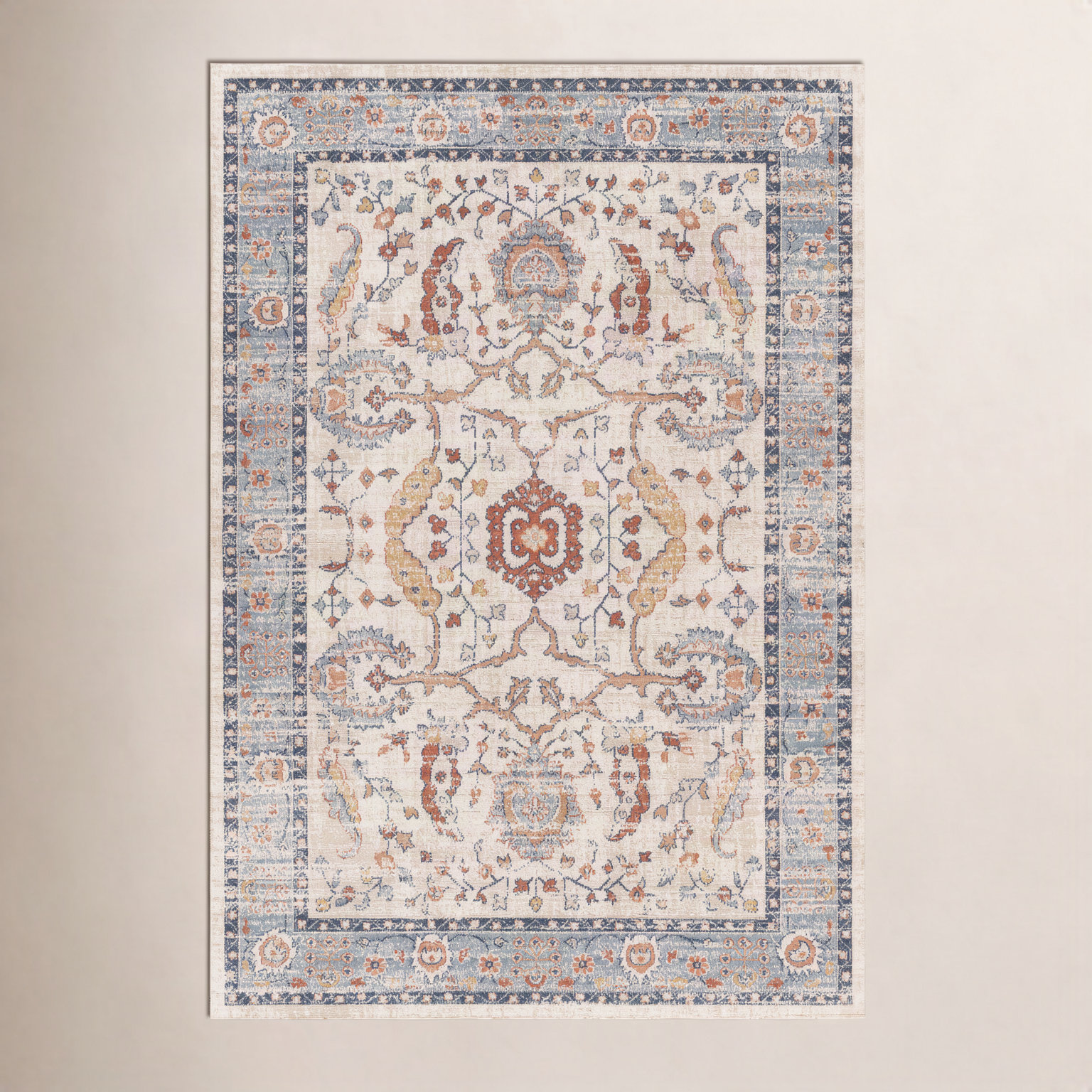 Robert Brick Red Navy Outdoor Oriental Rug, Rectangle 7'10" x 10'