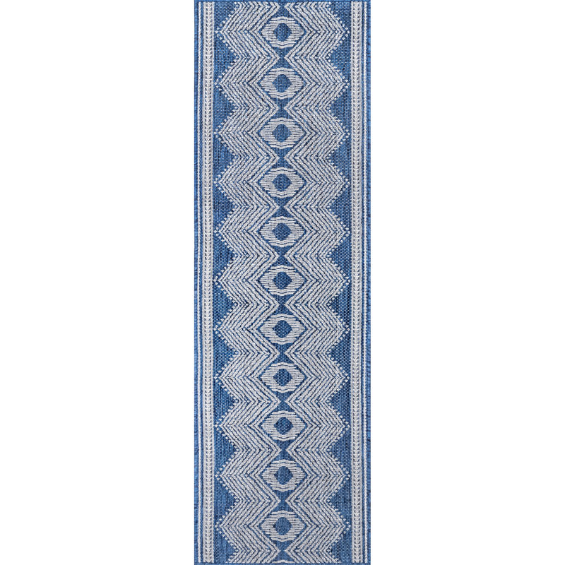 Tapis intérieur / extérieur Tribal, Bleu clair / ivoire, Tapis de couloir 2 pi x 8 pi