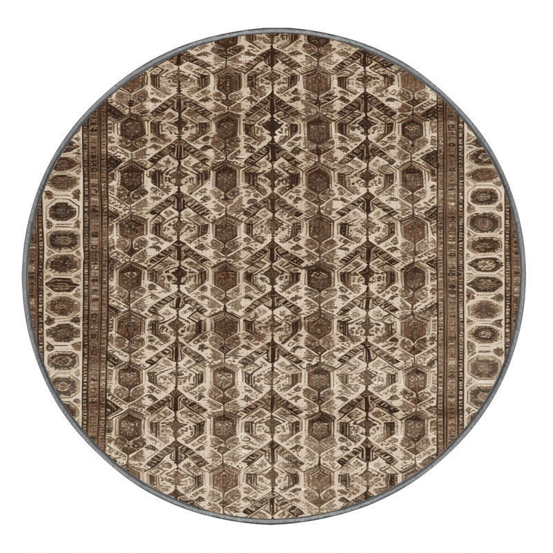 Machine Washable Persian Gray Area Rug, Round 3'