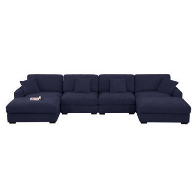 Chenille Modular U-shaped Chaise Sectional with Two Large Ottomans