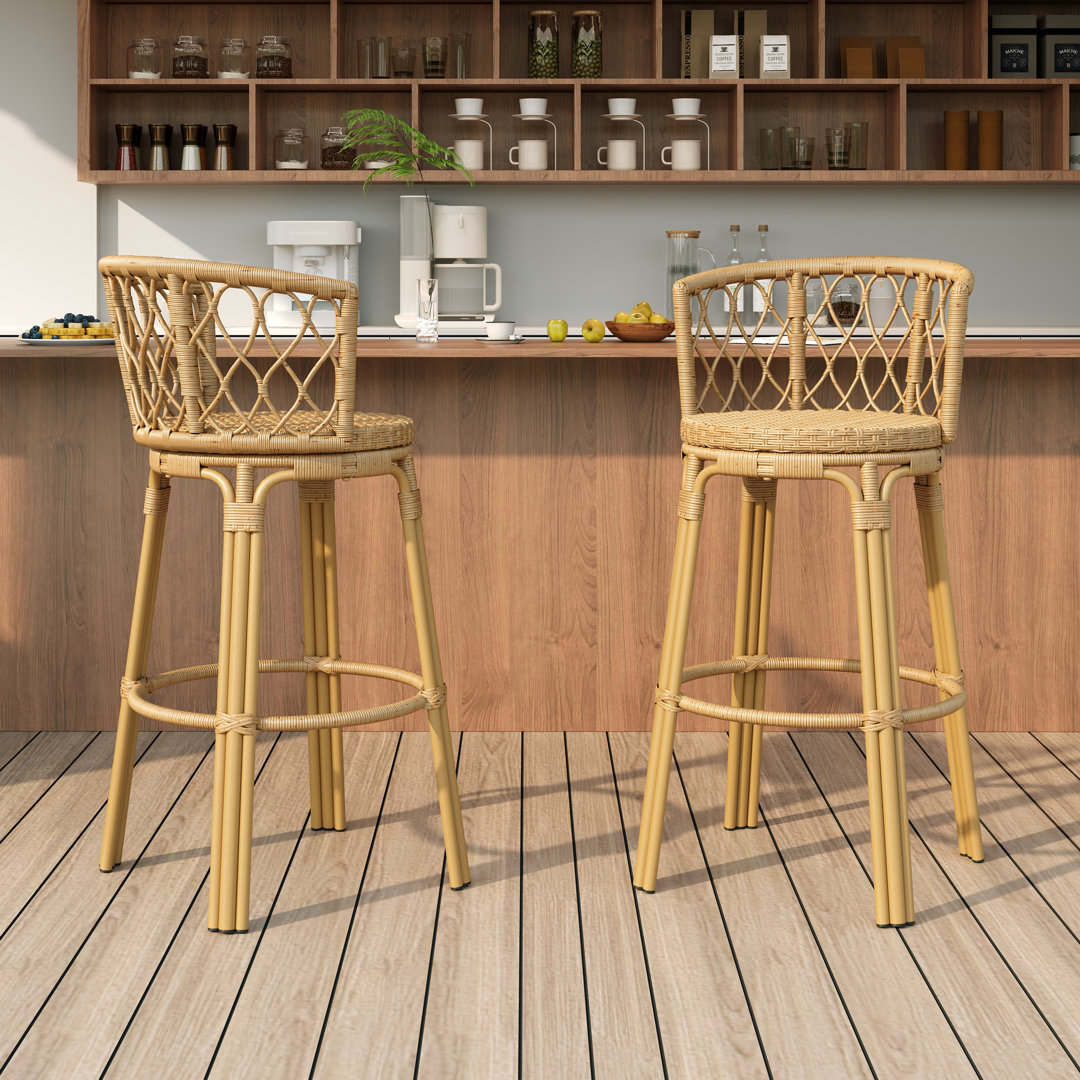 Areeas Polyethylene (PE) Wicker Outdoor 28.75'' Bar Stool (Set of 2) Bay Isle Home™
