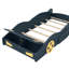 Lit plateforme simple bleu foncé et jaune avec thème de voiture de course et option de rangement, construction robuste pour un sommeil paisible dans la chambre à coucher
