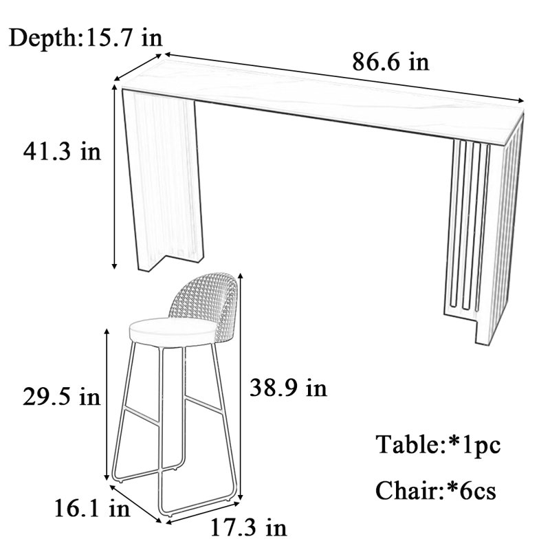 Tables et chaises de bar légères et luxueuses, Orange / noir, H 41,3 po x L 15,7 po x l 86,6 po, 7