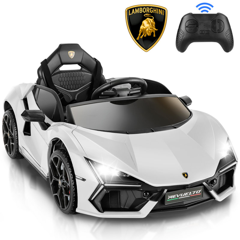 12V White Lamborghini Ride-On Car with LED Lights and Scissor Doors