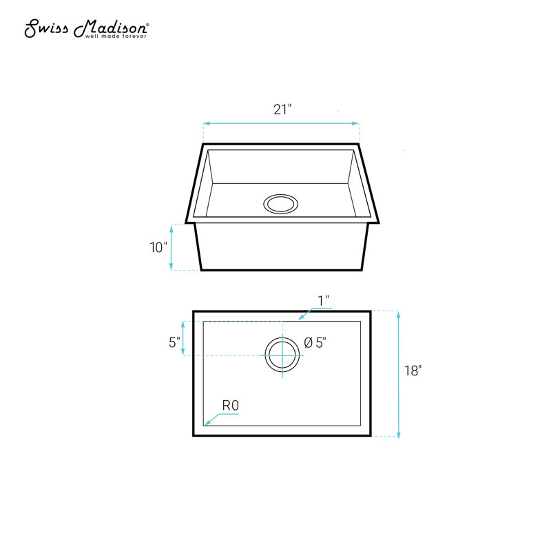 Tourner 21 x 18 Stainless Steel, Single Basin, Undermount Kitchen Sink, Brushed