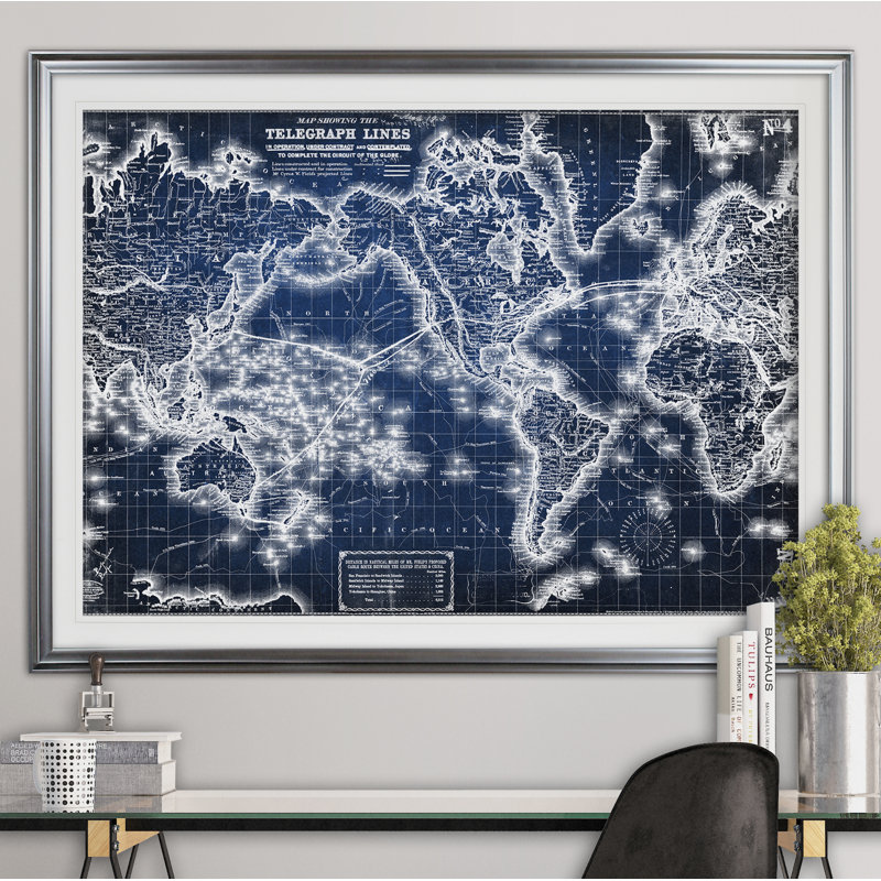 Carte du monde rétro, impression sur l’image vii', H 20 po x l 24 po x P 1,5 po, Argent