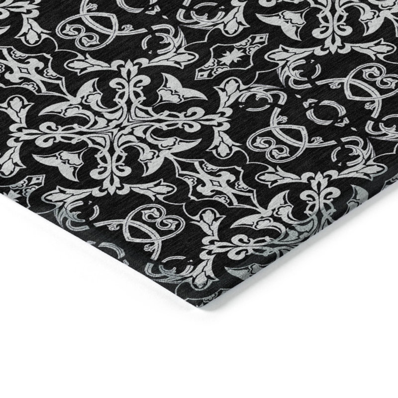 Tapis intérieur / extérieur ivoire et noir 9 'x 12' Medallion