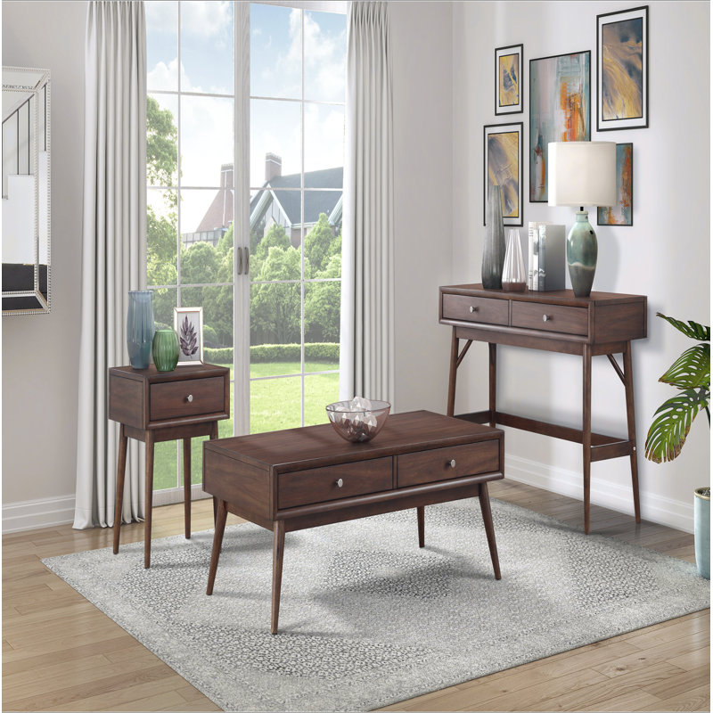 Table basse rétro 1 pièce avec 2 tiroirs et 2 tiroirs brun
