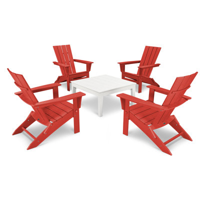 POLYWOOD Quattro Folding Chair 5-Piece Conversation Set