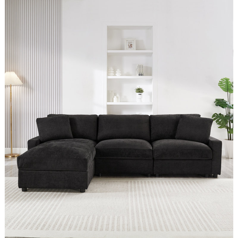 Modular Sectional Sofa,4 Storages Lshaped Polyester Fabric Sectional Couches For Living Room,3Seater Cloud Couches With Ottoman,Flexible Combination Modern Deep Seat Sofa (Black)