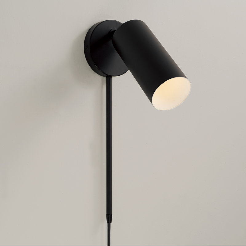 5" W x 9.75" H 1-Light Adjustable Sconce in Matte Black with Matte White Interior and Repositional Metal Shade with Optional Plug-in and Cord Cover