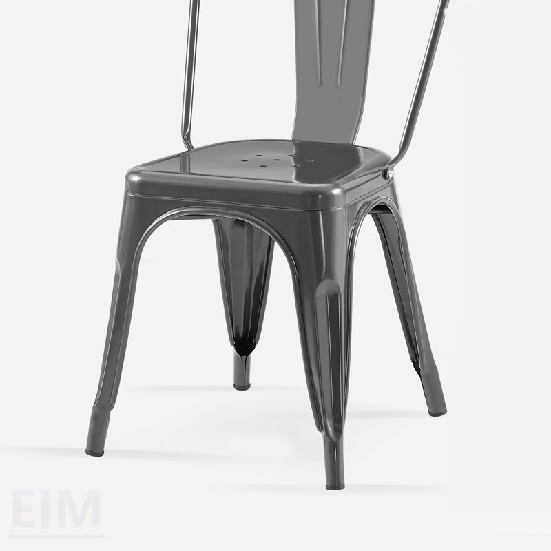 Ensemble de 2 chaises de salle à manger industrielles en métal gris ultrabrillant, d'une hauteur de siège de 18 pouces, empilable, intérieur / extérieur, léger, facile à nettoyer, design moderne et durable