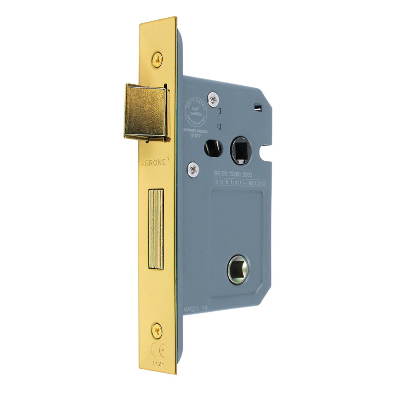 Bathroom Mortice Lock, Polished Brass Effect
