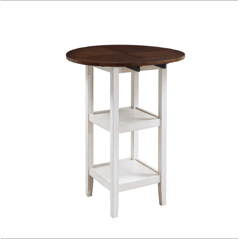 Table de salle à manger à hauteur de comptoir blanche et cerisier foncé avec 2 tablettes inférieures
