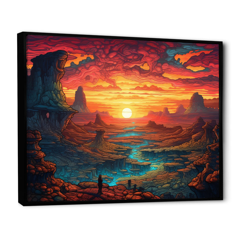 «Vibrant Sunrise over the Desert I» - Impression, H 30 po x l 40 po x P 1,5 po, Cadre flottant noir