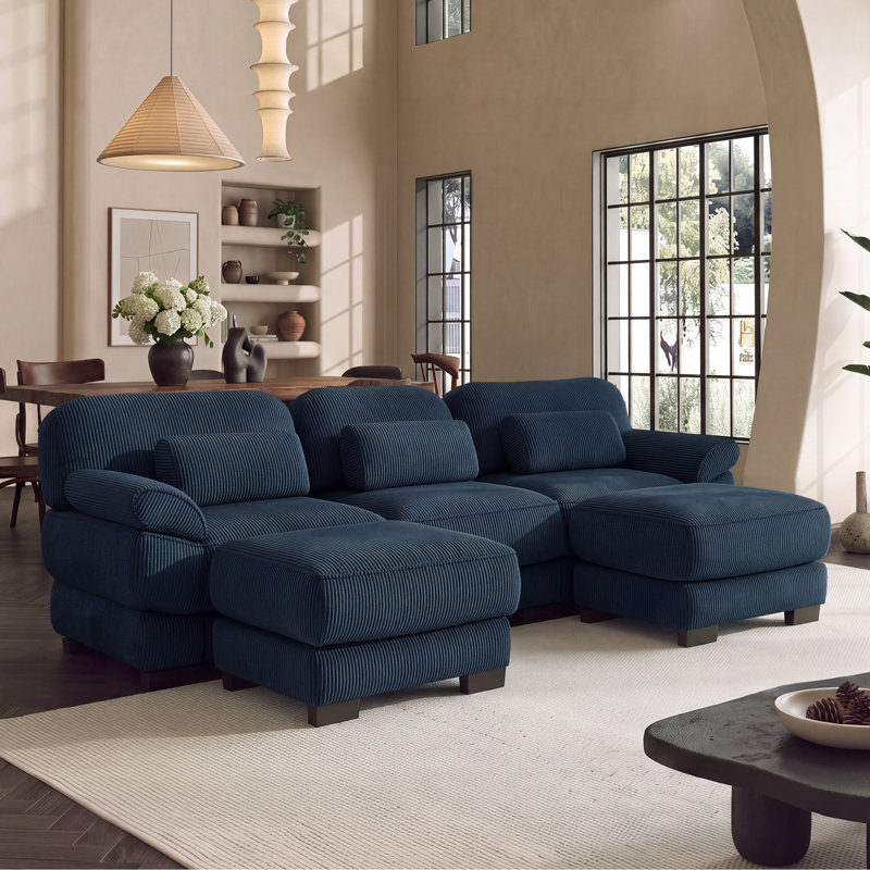 Canapé modulaire en U avec repose-pieds 3 places Nimbus, Bleu