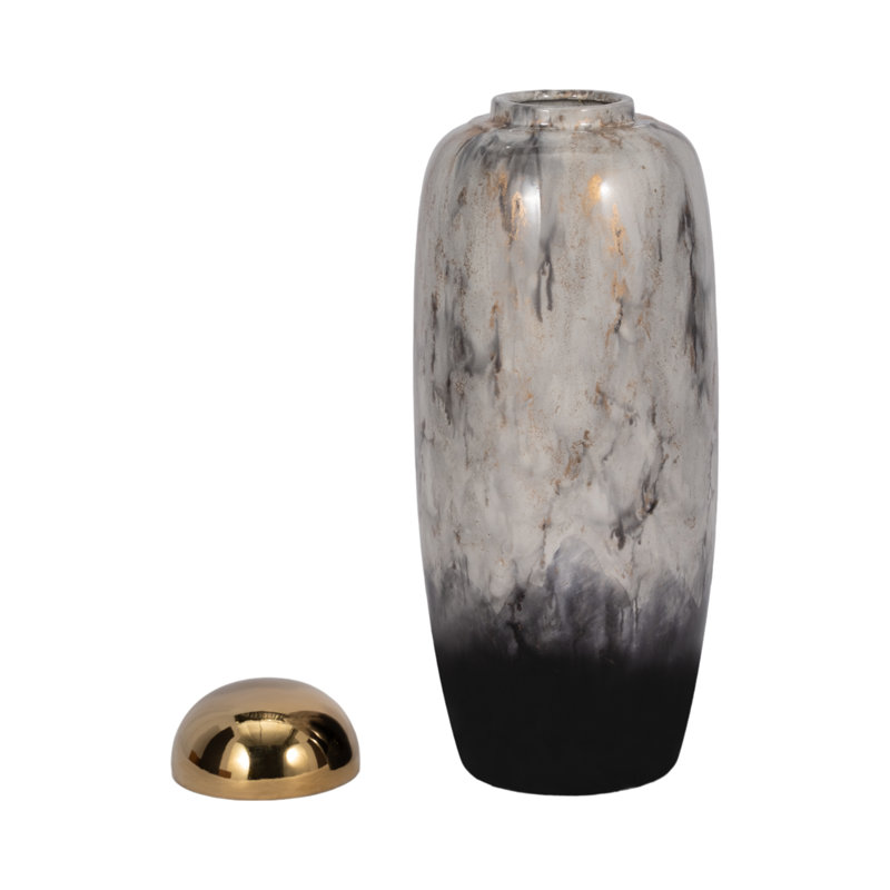 Vase en grès céramique neutre avec couvercle, H 17 po x l 8 po x P 7 po