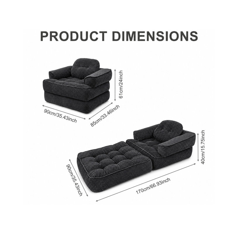 Fauteuil convertible Boneless, Black Corduroy